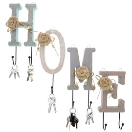 Juvale Wooden Letters Home Key Holder Farmhouse Wall Decor Set with 7 Pegs