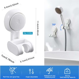 SoundZero Shower Head Holder, Shower Head Holder without Drilling, Shower Holder for Shower Head, Adjustable Vacuum Shower Head Holder, Suction Cup Shower Head Holder for Bathroom (Load Capacity 14