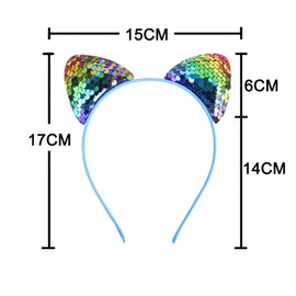 Blausky Pack of 2 Sequin Cat Headband, Cute Ears, Headband, Reversible Fish Scale Sequins, Shiny Hair Bands, Headbands with Cat Ears for Women, Daily Wear, Blue