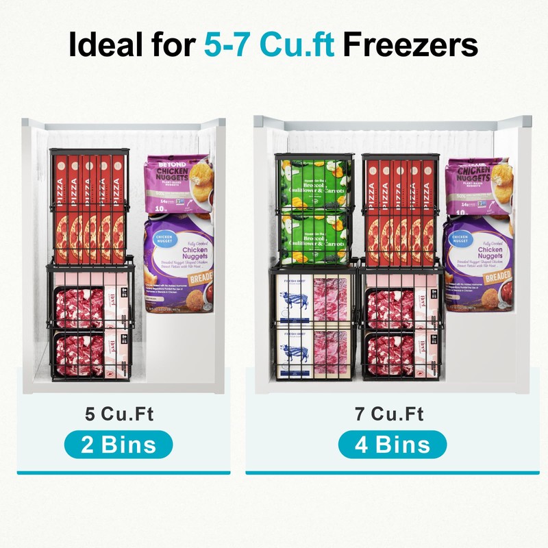 iSPECLE Deep Freezer Organizer Bins - 4 Pack Large Adjustable