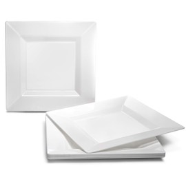 " OCCASIONS " 50 Plates Pack (25 Guests)-Heavyweight Wedding Party Square Disposable Plastic Plate Set -(25 x 9.5'' + 25 x 6.5'' (Square White)