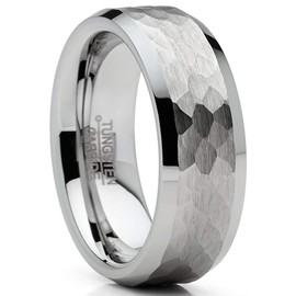 Metal Masters Co. Mens Tungsten Ring Hammered Wedding Band Silvertone Comfort-fit 8MM 7.5
