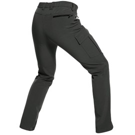 Wespornow Men's-Fleece-Lined-Hiking-Pants Water-Resistance-Snow-Ski-Pants Softshell Snowboarding Pants for Winter, Skiing, Outdoor (Dark Grey, Medium)