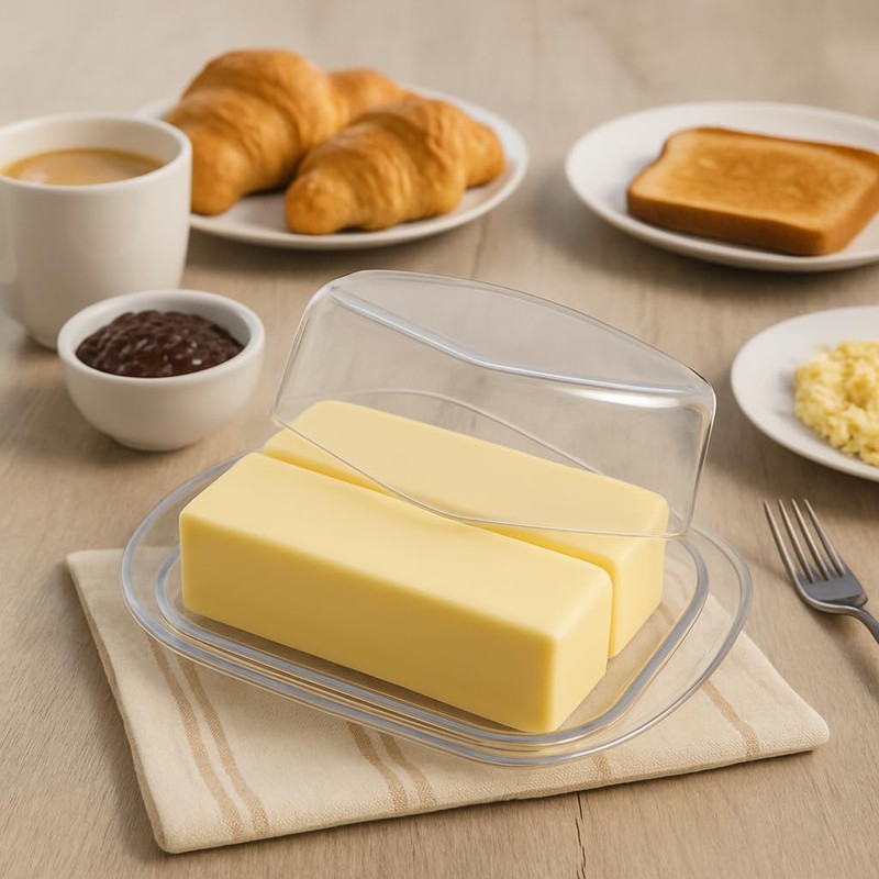 Butter Dish with Lid, Butter Keeper, Plastic Butter Holder Tray