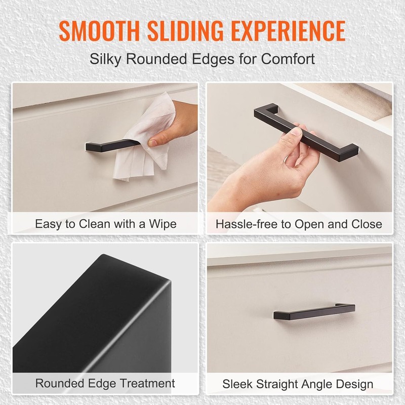 WADY 10pcs Hole Center Kitchen Square Cabinet Handles, Black Stainless