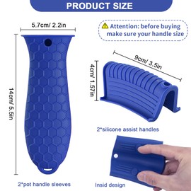 Silikon Heiß Griff Halter und Silikon Hilfsgriffhalter Wärmeisolierter Silikon Assist Griff Halter für Gusseisen Topfwoks, Bratpfannen, Bratpfannen, Pfannen, Ofen 4 Stücke Blau