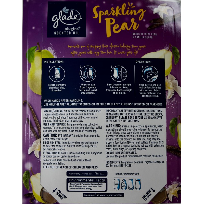 Glade Plugins Sparkling Pear Scented Oils, 2 Warmers + 6