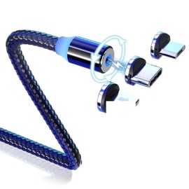 ElectroWorldFR Magnetic Charging Cable 360° 2 Metre LED 3-in-1 Type C Micro 8 Pin