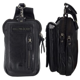 Hill Burry Genuine Leather Bum Bag & Small Shoulder Bag | Belt Bag Made of High-Quality Genuine Leather | Men - Women Hiking Bag/Waist Bag | Party Bag Wash Leather (Black), black, bum bag