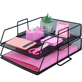 ideallife Letter Trays Stackable, 2-Tier Metal Desk Organizer Tray, Paper Filing Tray for Office Supplies - Black
