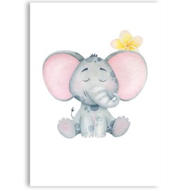 Happymotive Premium Children's Room Poster DIN A4 - Premium Print on 300 g Paper - Wall Decoration for Children Nursery Baby Room School Classroom (Elephant)