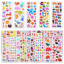 Stickers for Kids 1000+, 3D Puffy Stickers for Kids Toddlers 40 Different Sheets Variety Pack for Scrapbooking, Gifts, Rewards Including Animals, Stars, Fishes, Hearts, Dinosaurs, Cars and More
