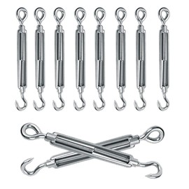 304 Stainless Steel Turnbuckle, Rust Resistant, High Strength Turnbuckle, Stainless Steel Hook & Eye Rigging, Tensioner, Hardware, Weatherproof Hook, Rope Fixing, Tent Setup, Structure Reinforcement (M6 10)