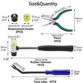 Hmknana 5PCS Upholstery Tools Kit - Dual Head Soft Rubber Mallet Hammer with 2PCS Replacement Head, Nail Tack Remover Tool & Removal Pliers for Furniture Floor Jewelry Craft Project etc