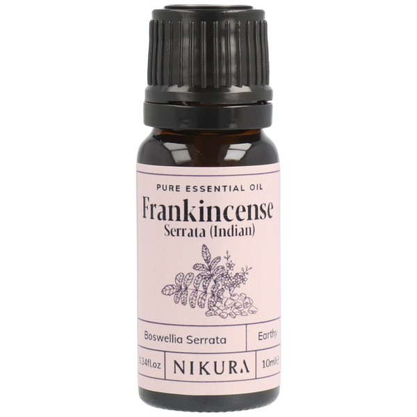 Nikura Indian Frankincense (Serrata) Essential Oil - 10ml | 100% Pure Natural Oils | Perfect for Aromatherapy, Diffusers, Humidifier, Bath | Great for Self Care, Massage, Skin | Vegan & UK Made