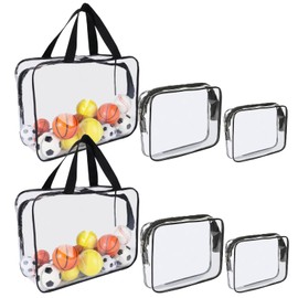 6pcs Black Toy Storage Organizer Bags, PVC Waterproof Clear Living Room Board Game Outdoor Toy Storage Bins Bags with Zipper, Reusable with Portable Handle for Building Blocks Puzzle(3 Sizes)