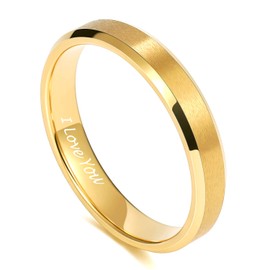 TRUMIUM 4MM Gold Wedding Bands for Women Men Tungsten Carbide Ring Engraved I Love You Brushed Matte Comfort Fit Size 7.5