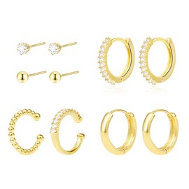 Gold Earring Sets for Multiple Piercing | 14K Gold Plated Cartilage Ear Cuff Earrings Hoops and Studs Set for Women Girls