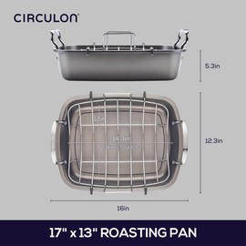 Circulon Nonstick Roasting Pan / Roaster with Rack - 17 Inch x 13 Inch, Gray