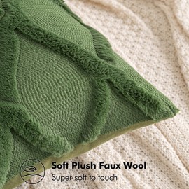 MIULEE Spring Decorative Throw Pillow Covers Moss Green 20x20 Inch Set of 2, Soft Plush Faux Wool Couch Cushion Covers Farmhouse Throw Pillows for Couch Bed Sofa Living Room