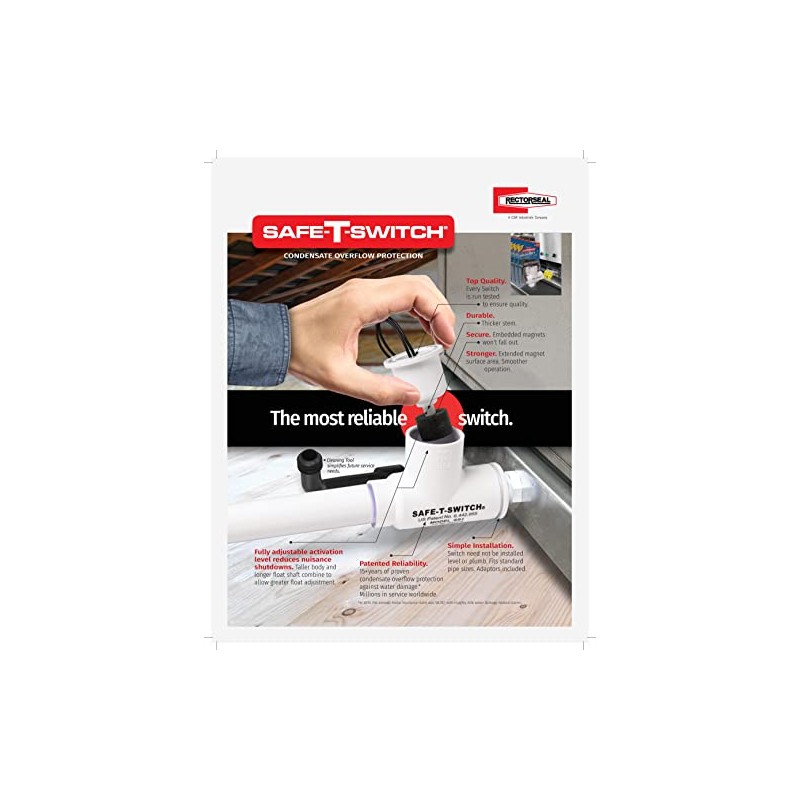 RectorSeal Safe-T-Switch 97647 Condensate Overflow Switch, Slim Design, HVAC