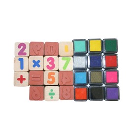 BUSDUGA Wooden Stamp Set, Maths, Plus Ink Pad, 27 Pieces