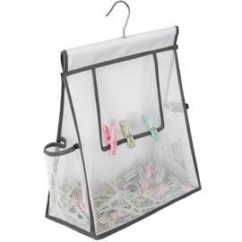 ALYER Clothpin Storage Bag with Hanger,Multipurpose Hanging Shower Basket Holder with a Large Opening (Gray Edge)