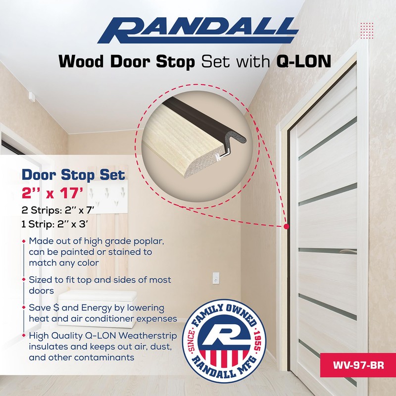 Streamline Pattern Wood Door Stop Set, with Brown Q-LON Weatherstrip