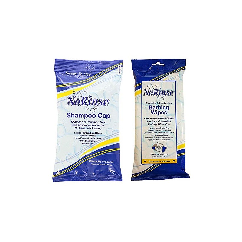 No Rinse Bathing Wipes and Shampoo Cap - Cleans, Deodorize,