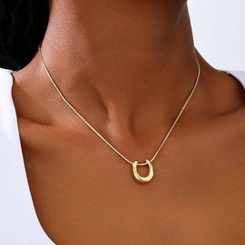 Xduargs Boho Horseshoe Pendant Necklace Gold U Shape Vintage Choker Adjustable Thin Chain Jewellery for Women, Zinc