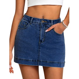 IWD Jean Skorts for Woman 2025 Trendy High Waisted Y2k Mini Skirt Stretchy Denim Shorts Skort Country Concert Outfits (Dark Blue, Large)