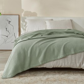 Vintage Comfort 100% Cotton Waffle Weave Twin Bed Blanket | Sage Waffle Knit Blanket | Ultra-Soft, All Season Textured Blankets & Throws for Bed, Couch, or Chair (Twin, Sage)