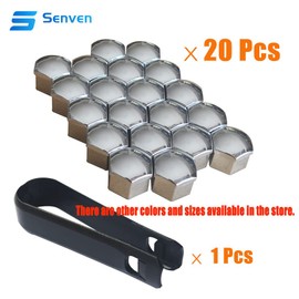 senvenelec 20 Pcs Car Universal 17 mm Plastic Nut Cover Cap Screw Car Nut Covers Bolt Hub Caps Wheel Bolts 17 mm Wheel Nut Caps. With 1 Piece Removal Hook (Silver Electroplating)