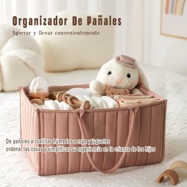 Organizador de Caja de Pañales para, Elegante Cesta para Pañales, Cesta de pañales para,Lista de regalos para recién nacidos y Suministros básicos (Rosa pálido)