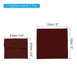 PATIKIL Jewelry Pouch, 2 Pack Soft Velvet Pouches with Snap Button Portable Storage for Rings Necklace Bracelet Earring Watch, Dark Red(3.4x3.4, 5x5)