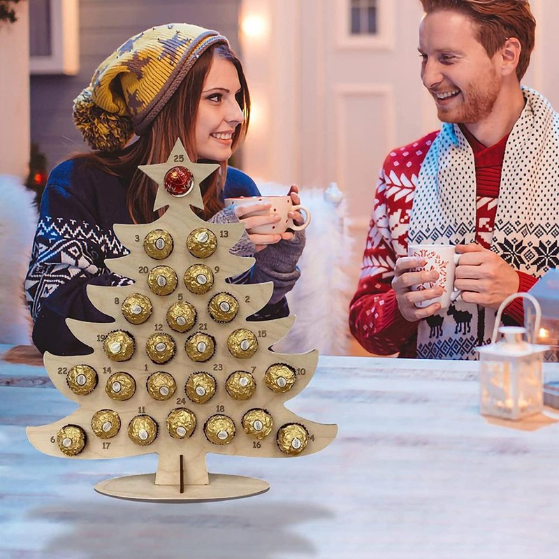 Wooden Advent Calendar Christmas Chocolate Stand Christmas Ornaments Party Decoration
