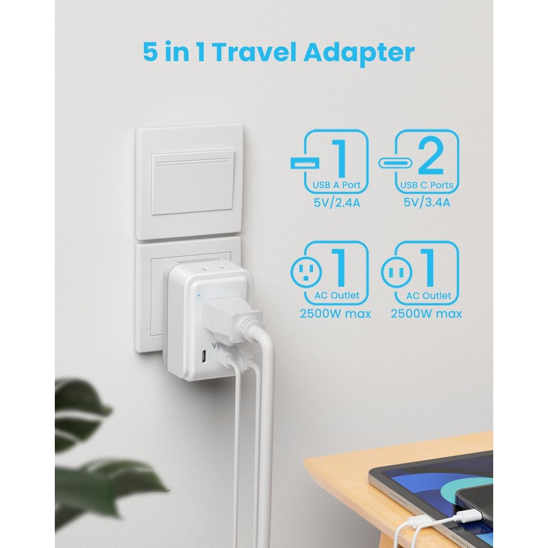 VINTAR Universal Travel Adapter Kit, International Power Adapter with 3