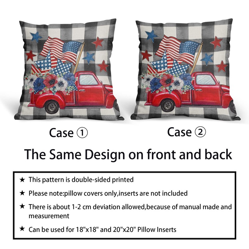 Buffalo Plaid Truck 4th of July Pillow Covers 18X18 Inch