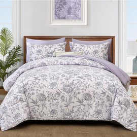 Yiran Botanical Floral Purple Comforter Queen 7 Piece Bed in a Bag Soft Microfiber Bedding Comforter Set for All Season (1 Comforter,2 Pillowcases,2 Pillow Shams,1 Flat Sheet,1 Fitted Sheet)