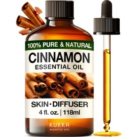KUKKA essential oils Kukka Cinnamon Essential Oil for Diffuser - 4 Fl Oz - 100% Pure Natural Cinnamon Bark Oi for Skin, Aromatherapy and Candles & Soap Making Scent DIY