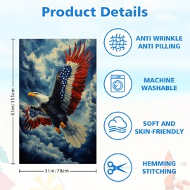 4th of July Bald Eagle Beach Towel Microfiber Beach Towel, Sand Resistant, Quick Drying, Lightweight and Absorbent, Large Size, Easy to Pack Perfect for Travel, Pool, Camping, Gym and More 30x60 Inch