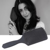 (Black) Large Paddle Cushion Hair Brush for Blow Drying &