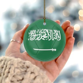 Football Theme Saudi Arabia Christmas Tree Ornament State Flag Travel Sports Round Keepsake Gift Ceramic Double Sided Custom Souvenir for Xmas Party Decorations