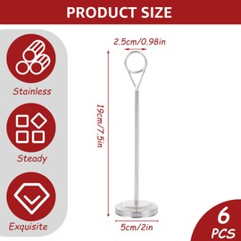 AHAQU 6PCS Table Number Holders, 19cm/7.5 Inch Anti Slip Place Card Holders for Memo, Name Card, Photo, Tall Table Number Stands for Wedding, Restaurant, Party- Silver