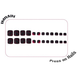 IMRAIN Press on Toe Nails Short Square Fake Toenails Full Cover Black Matte Acrylic False Toe Nails with Red Lightning Designs Glue on Toe Nails Y2K Toe Nail Supplies 24Pcs DIY Sick on Toenails