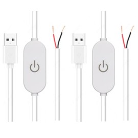 RecDec 2 Pack Led Strip Lights On/Off Switch Cable with 2 Pin Wire LED Desk Lamp Touch Dimmer Switch USB Cable for Warm White LED Strip Light Daylight White LED USB Lamp with Clamp Gooseneck Lights