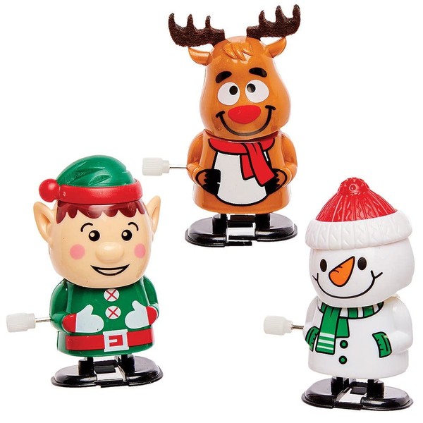 Baker Ross FX413 Christmas Wind-up Racers - Pack of 3, Xmas Racing Toys for Kids, Toys for Kids Party Bags and Christmas Stockings