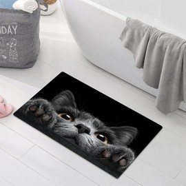 Rstick Grey Cat Peeking Printed Bathroom Rug Non - Slip Washable Rubber - Backed Bath Mat 16"x24"