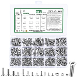 580 Pcs M3 M4 M5 Screws Set, Countersunk Bolts and Nuts Set, Cross Head Flat Head Machine Screws Nuts and Bolts(M3 M4 M5, Silver)