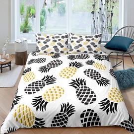 Pineapple Duvet Cover Set Woman Girls Teens Golden Pineapple Bedding Set Fruit Comforter Cover Cute for Kids Child Bedroom Bedclothes,Decor 3 Pcs Full Size Soft Microfiber